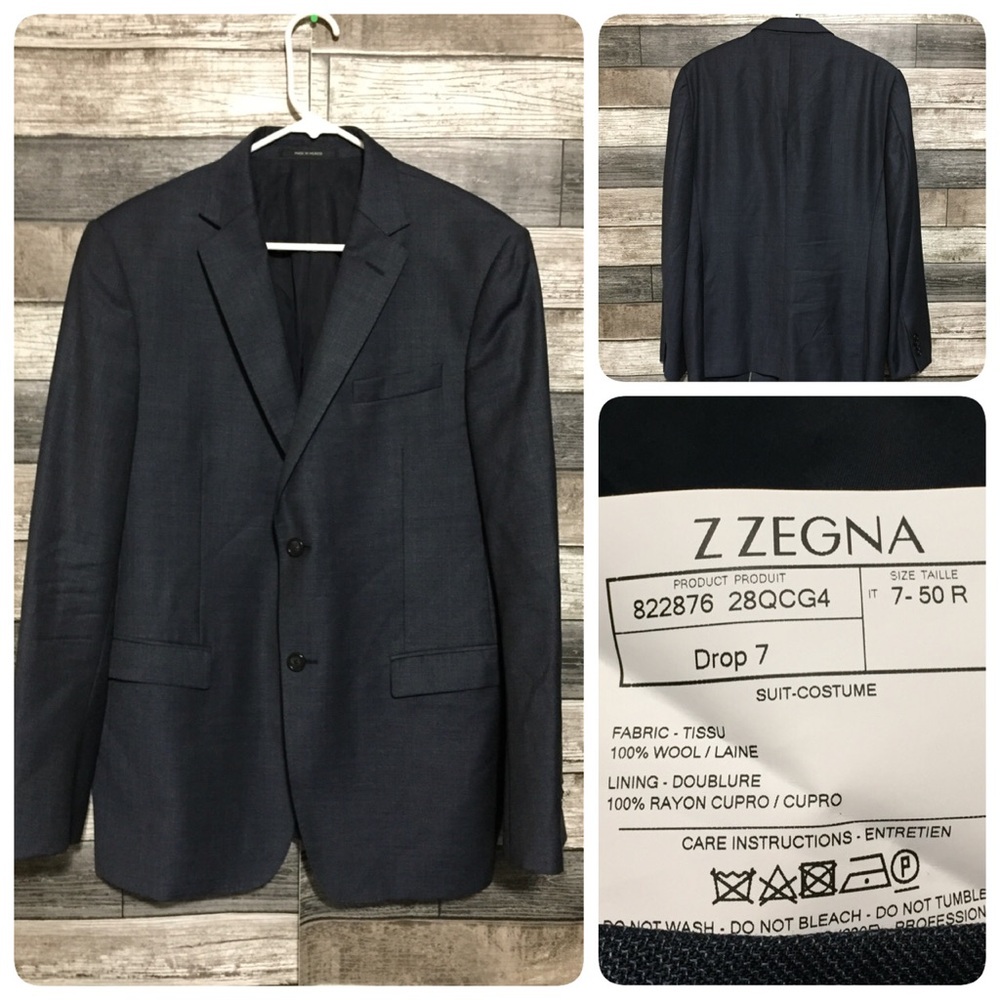 Z Zegna Drop 7 Wool Blazer Jacket Men’s 50R IT 40R US Blue 2 Button